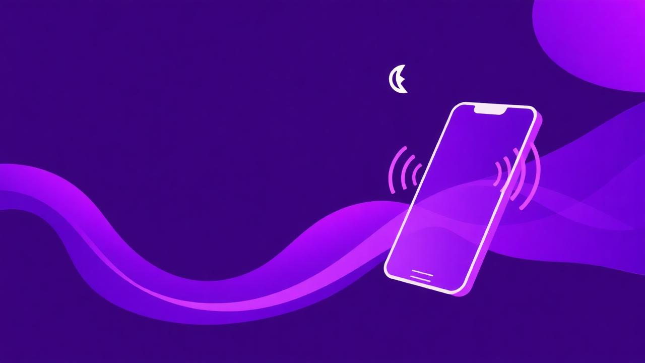 Abstract illustration of a ringing smartphone with signal waves on a deep purple background